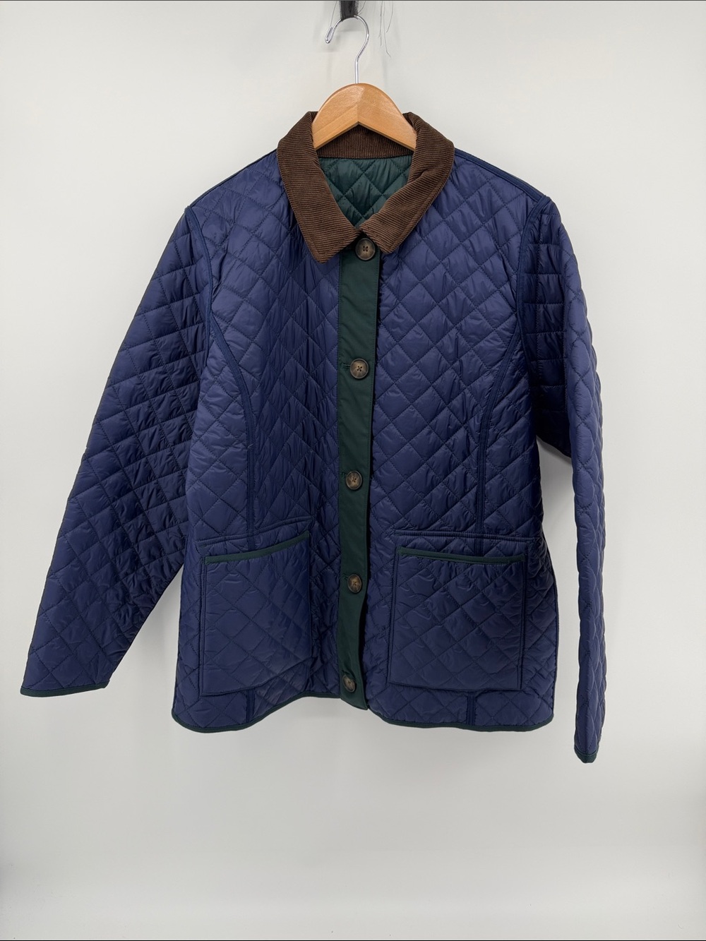 Lands End Reversible Barn Quilted Jacket in Navy / Green XL A14